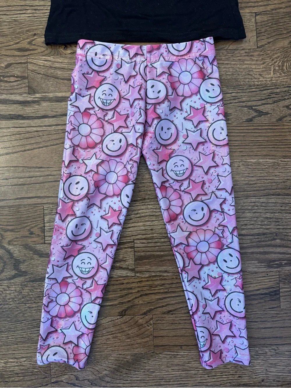 Dori Creations Set with Black Long-Sleeve Top & Pink Smile Leggings